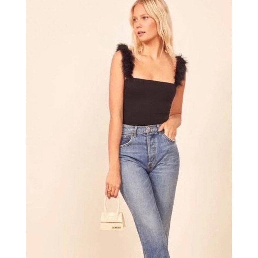 Reformation Black Feather Trim Top